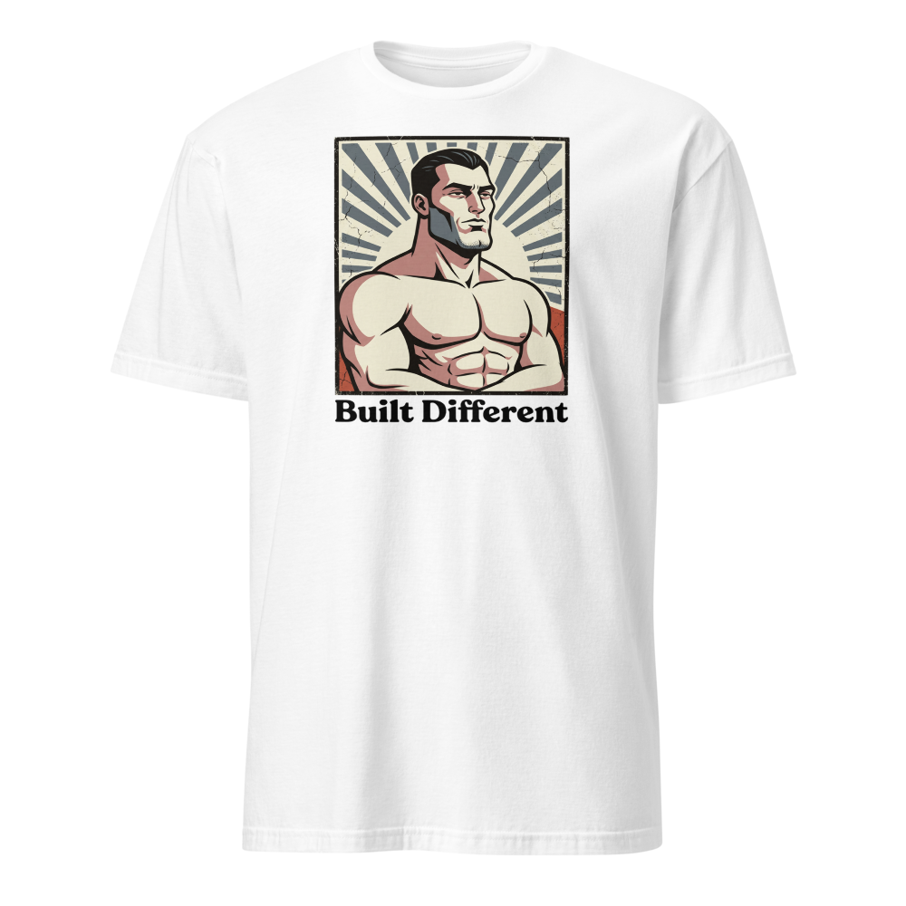Built Different Chiseled Jaw Propaganda Meme Tee — white front view