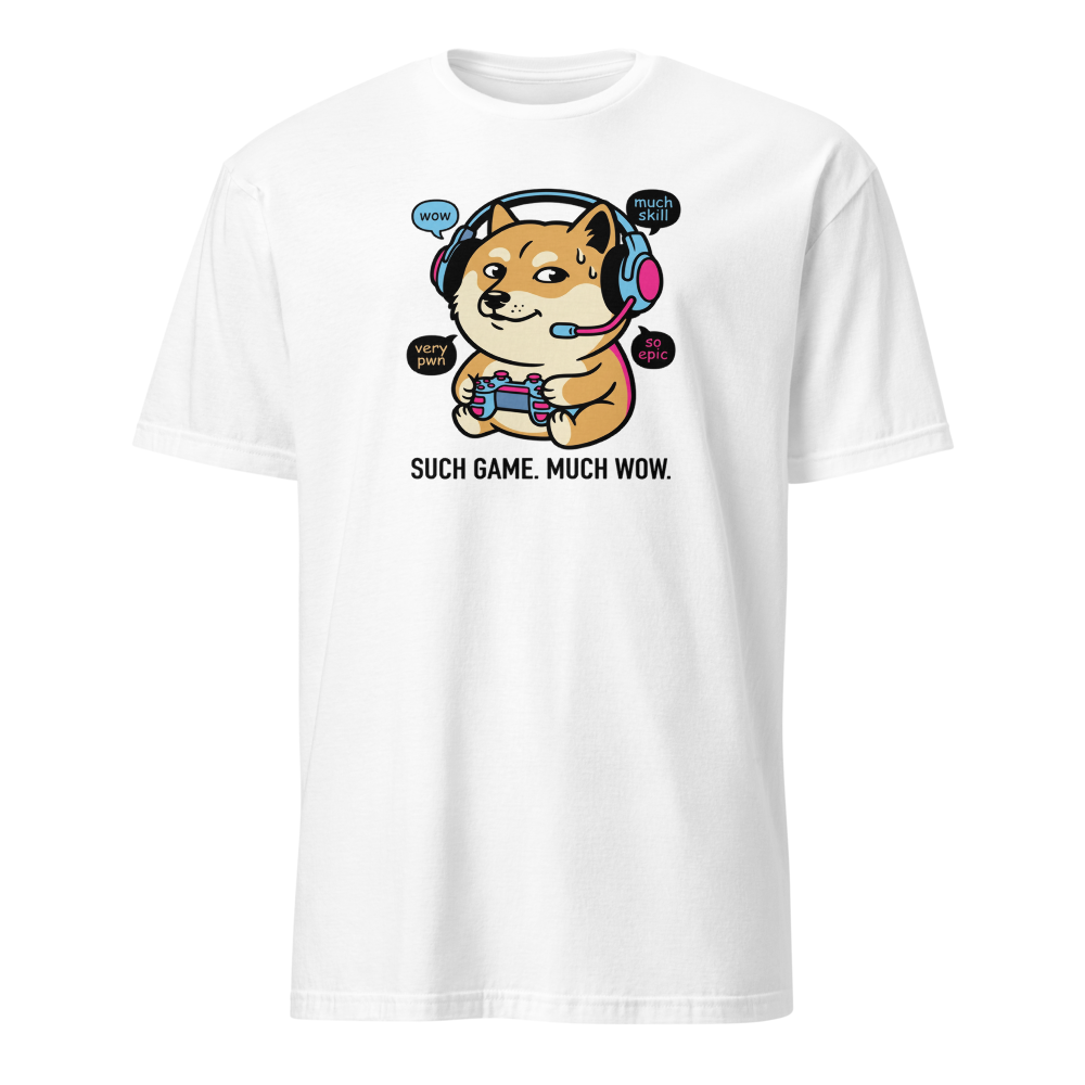 Sweaty Shiba Streamer Such Wow Gaming Meme Tee — white front view