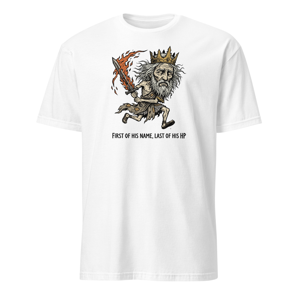 First Of His Name Last Of His HP Boss Tee — white front view