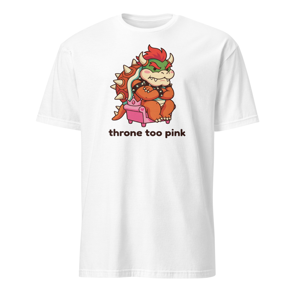 Grumpy Koopa King Tiny Pink Throne Chibi Tee — white front view