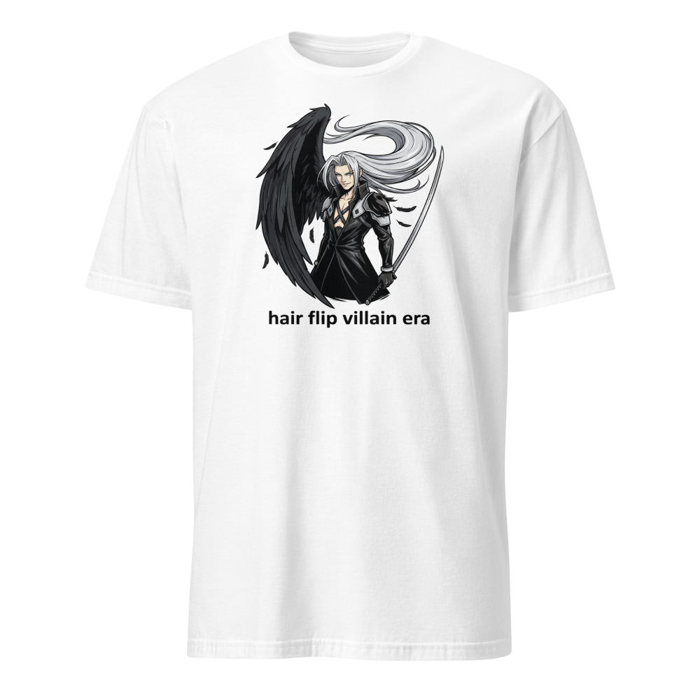 Hair Flip Villain Era Anime Swordsman Tee — white front view