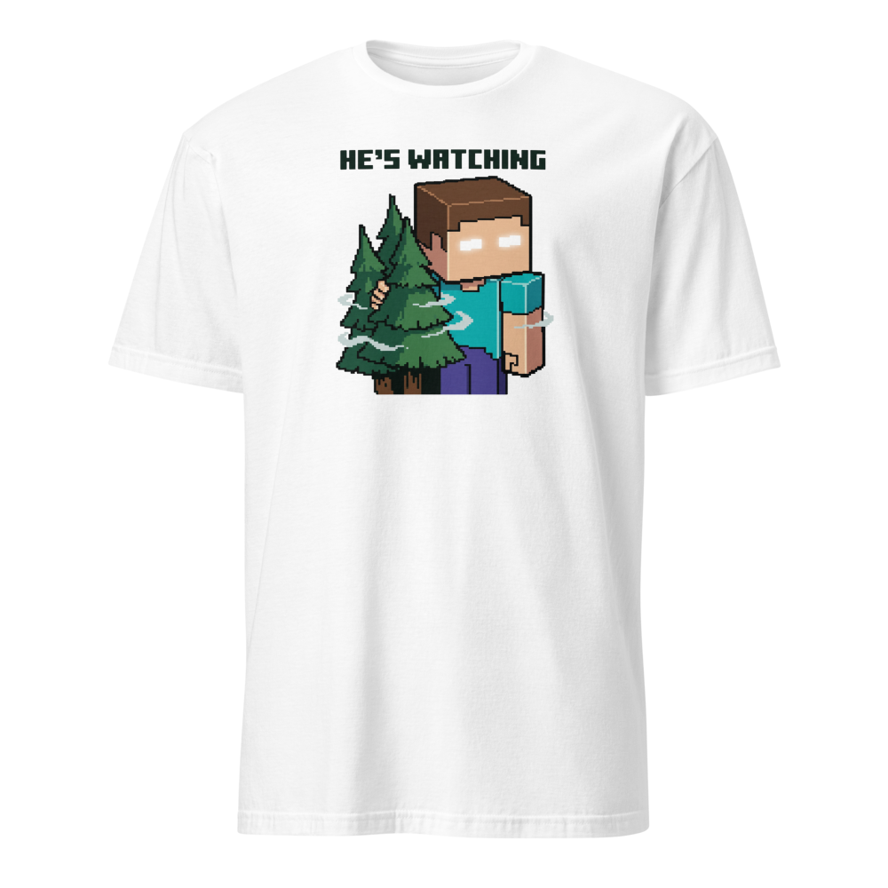 He's Watching Pixel Lurker Retro Sandbox Tee — white front view