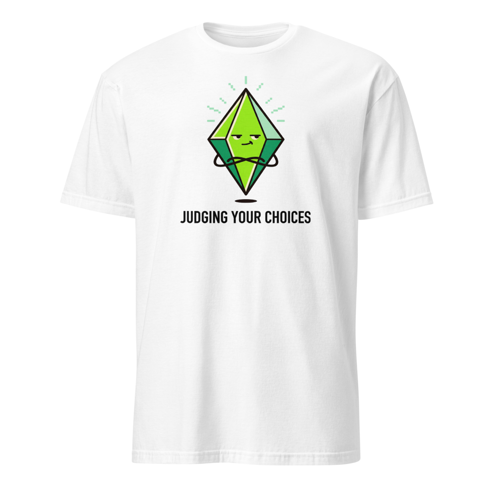 Judging Your Choices Floating Green Diamond Gamer Tee — white front view