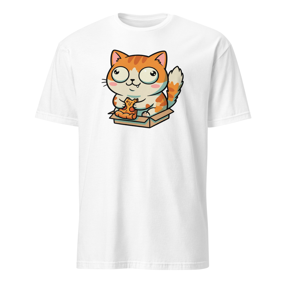 Chibi Pizza Cat Cardboard Box Zoomies Kawaii Tee — white front view