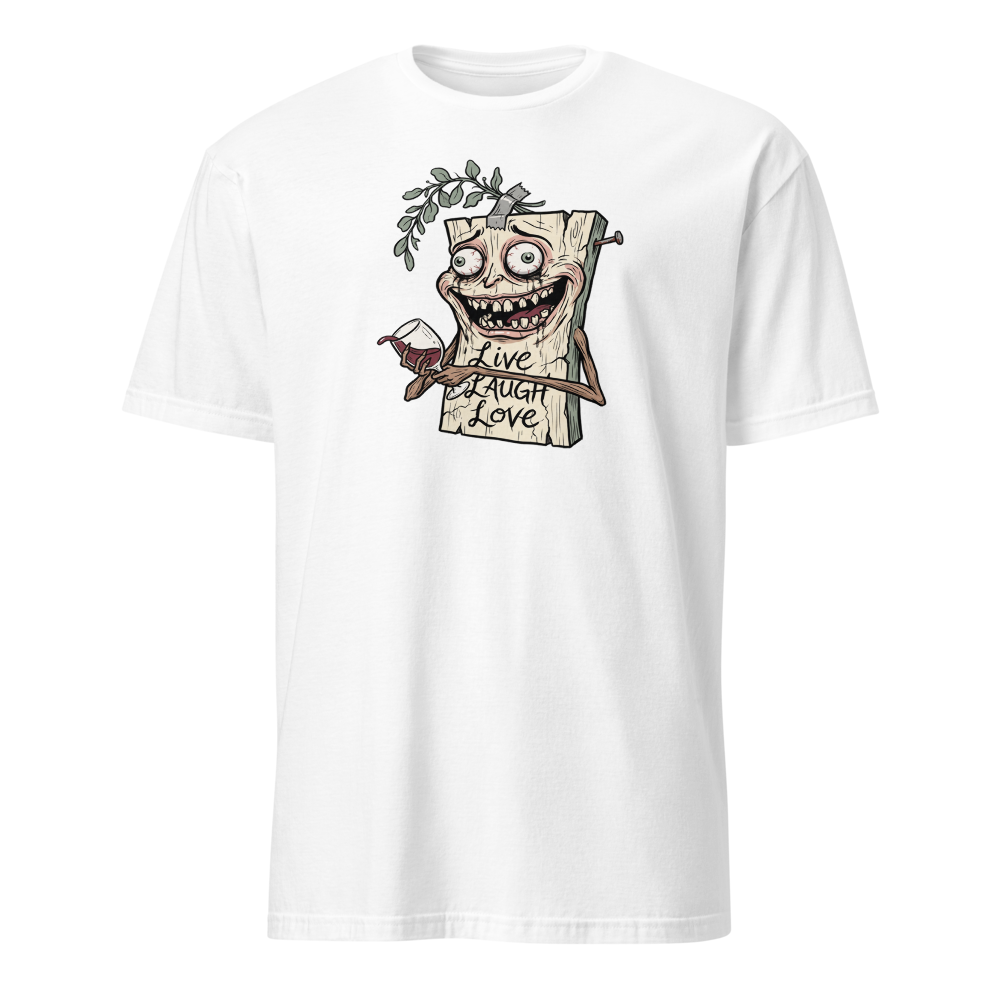 Cursed Farmhouse Plaque Meltdown Parody Tee — white front view