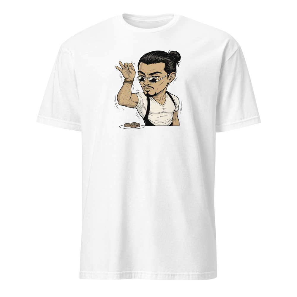 Smug Chef Salt Sprinkle Manga Line Art Meme Tee — white front view