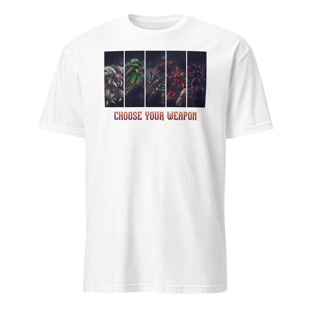 Choose Your Weapon Retro RPG Boss Roster Tee — white front view