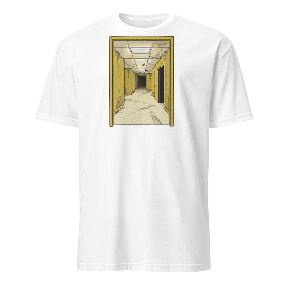 Yellow Liminal Hallway Endless Corridor Riso Tee — Classic Tee — white front view