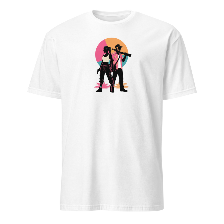 Outlaw Couple Neon Sunset Crime Duo Graphic Tee
