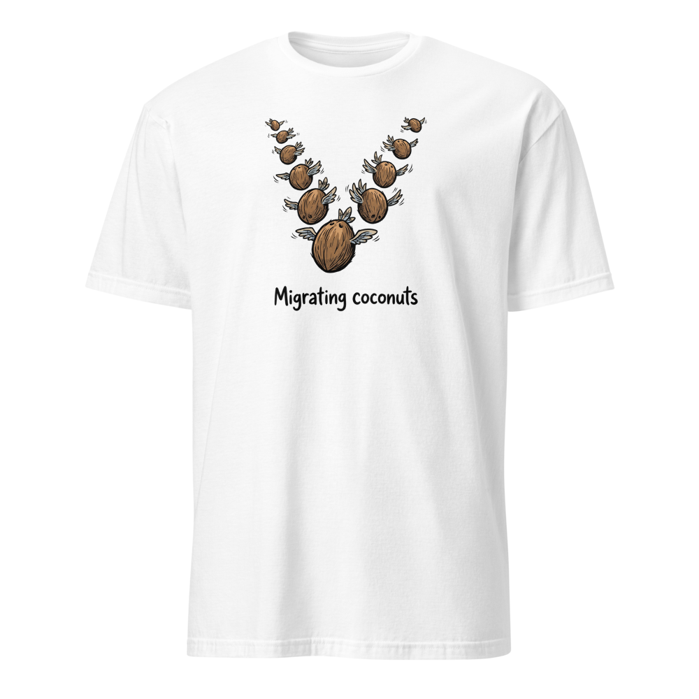 Migrating Coconuts V Formation Absurd Comedy Tee — Classic Tee — white front view