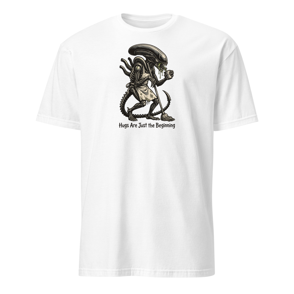 Night Shift Janitor Space Monster Coffee Break Tee — white front view