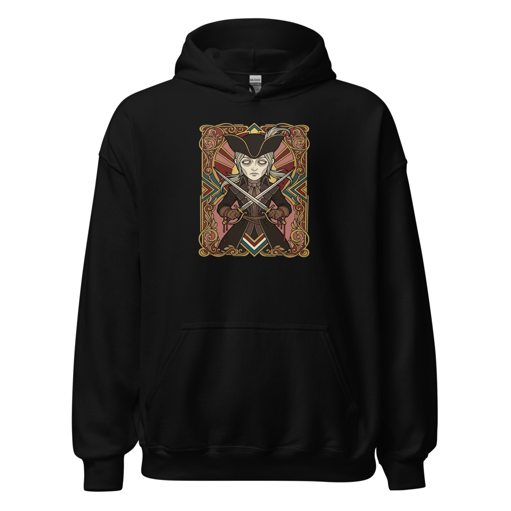 Clocktower Hunter Twin Blades Deco Duel Tee — black front view