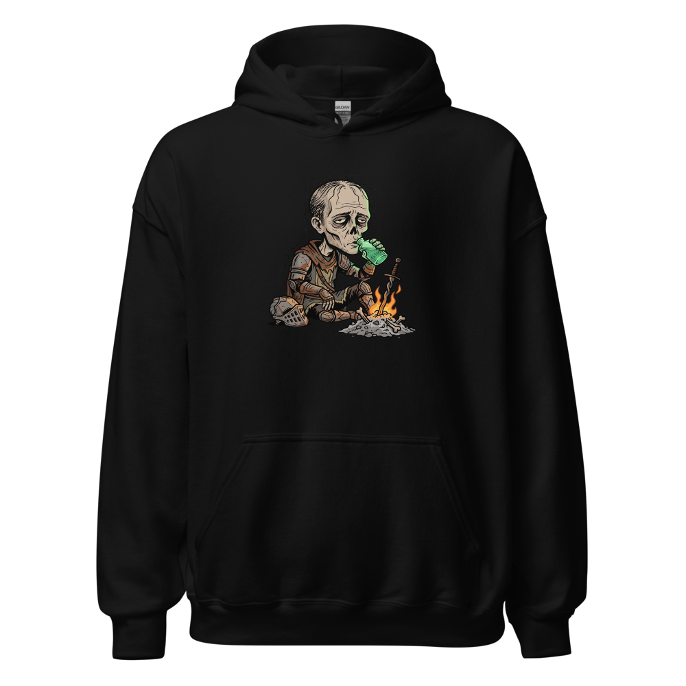 Hollow Knight Bonfire Estus Coffee Soulslike Parody Tee — black front view