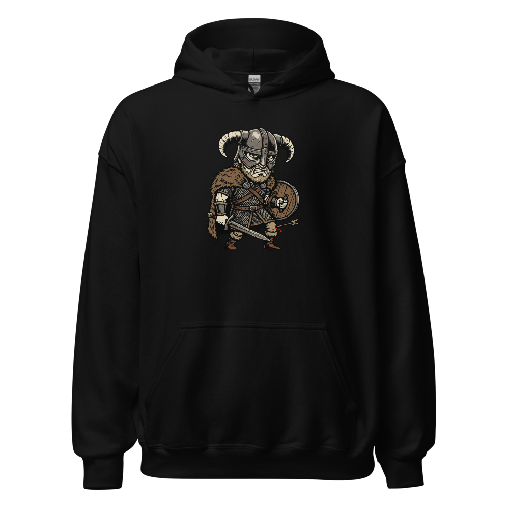 Horned Helmet Hero Arrow To The Knee Woodcut Tee — black front view