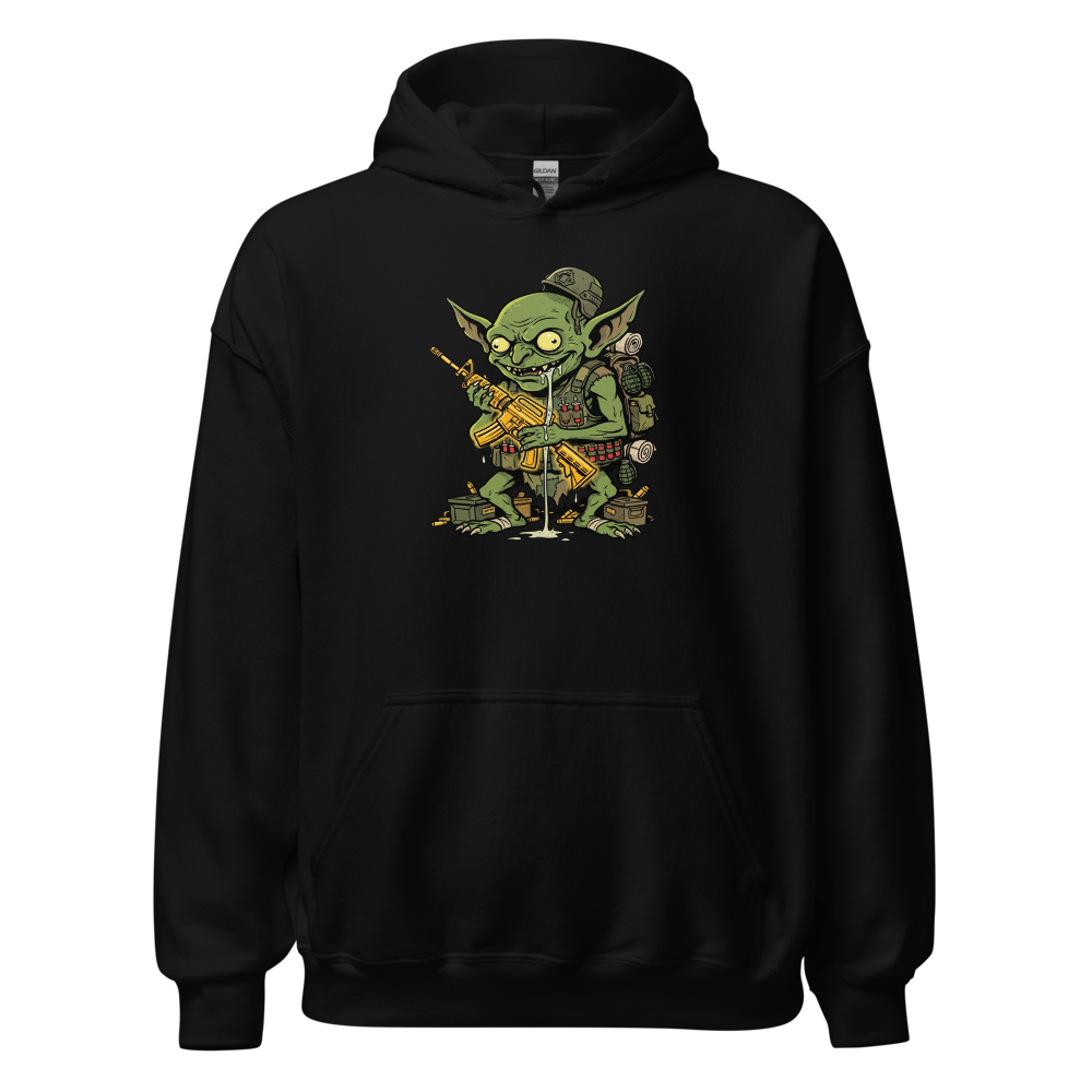 Loot Gremlin Gold Rifle Battle Royale Gamer Tee — black front view
