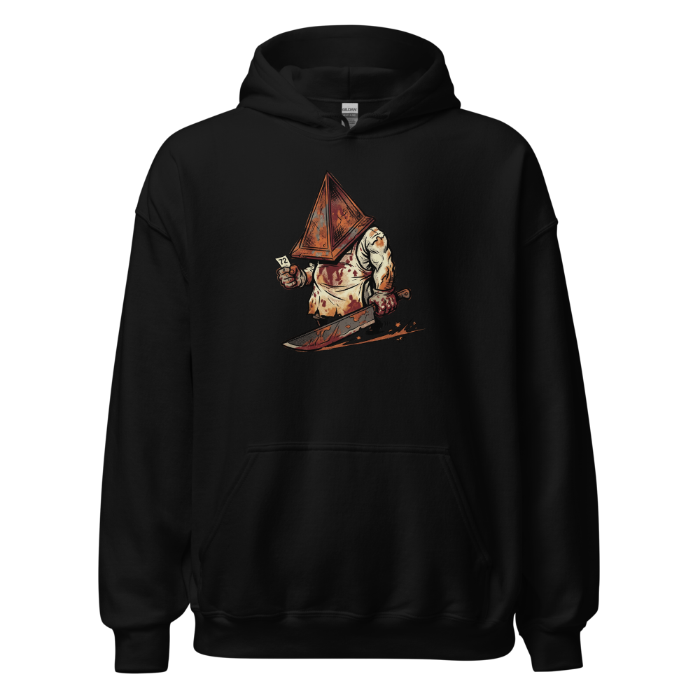 Horror Executioner at the DMV Halftone Parody Tee — black front view