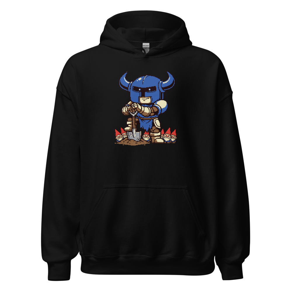 Pixel Knight Gnome Gardener Retro 16-Bit Gaming Tee — black front view