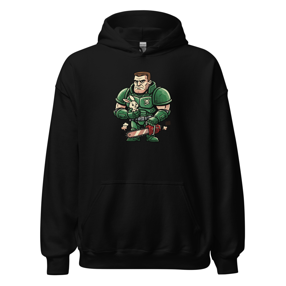 Space Marine Bunny Hug Halftone Pop Art Tee — black front view