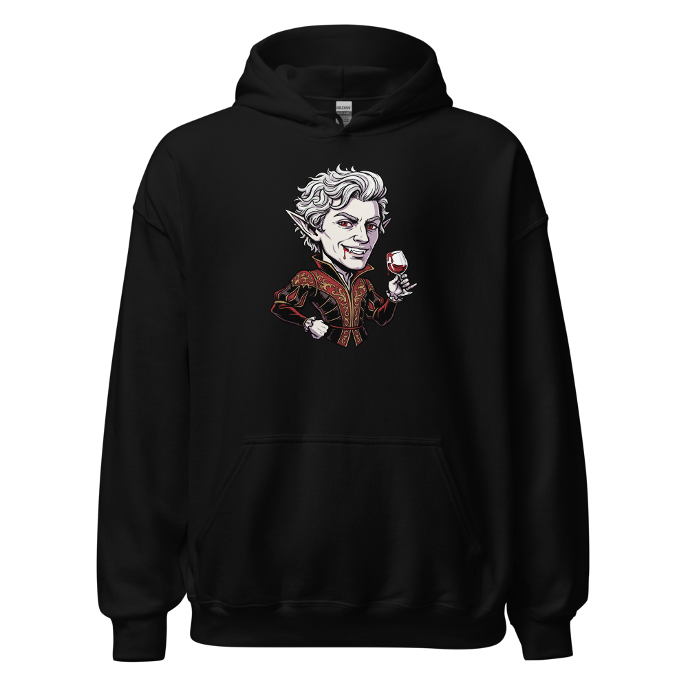 Smug Vampire Elf Rogue Comic Ink Tee — black front view