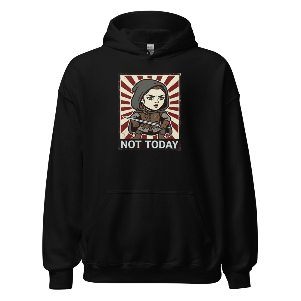 Not Today Hooded Assassin Propaganda Tee — black front view