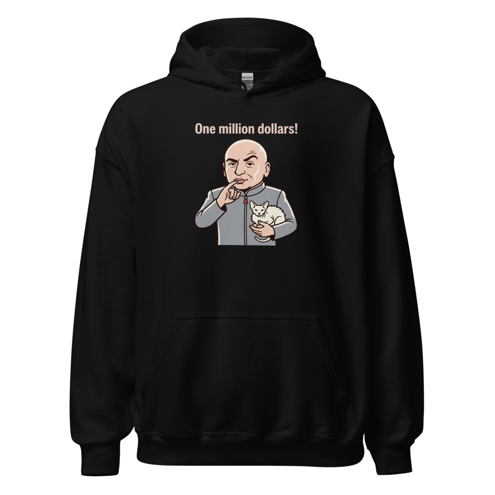 One Million Dollars Bald Supervillain Parody Tee — black front view