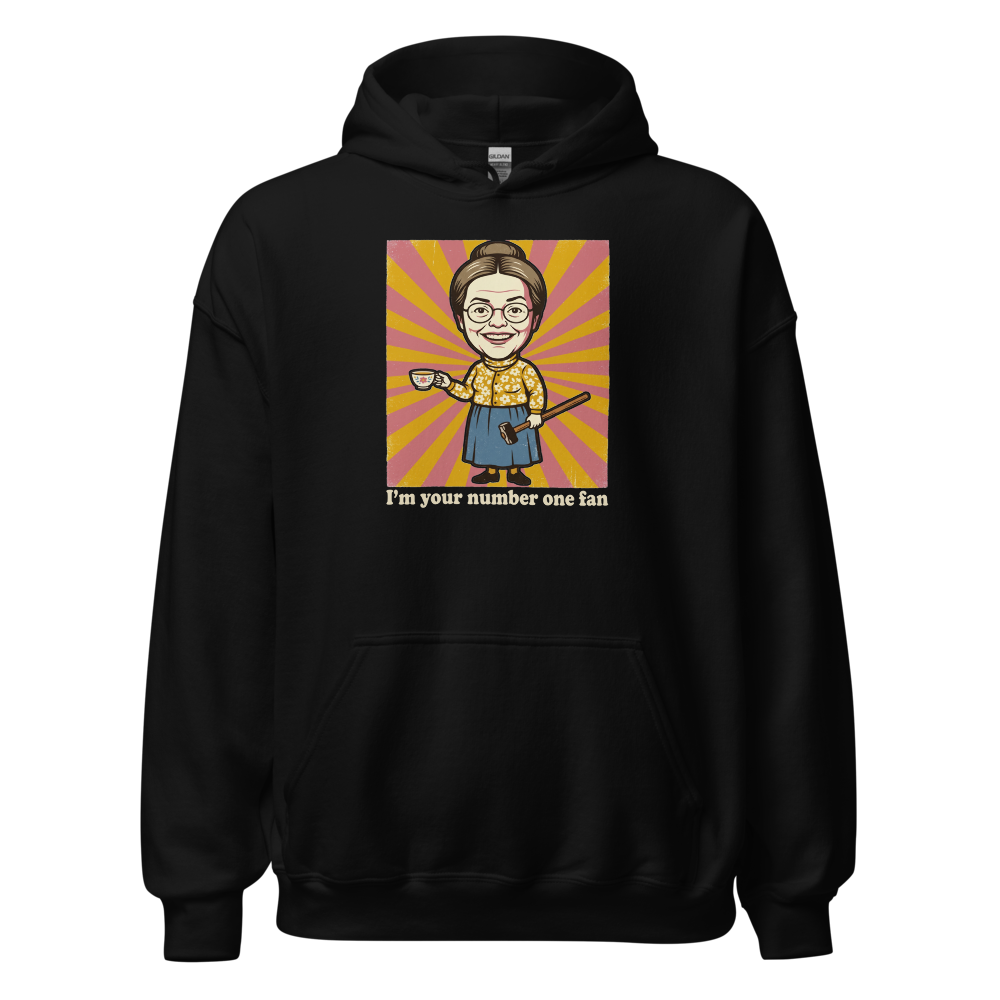 Number One Fan Creepy Housewife Horror Parody Tee — black front view