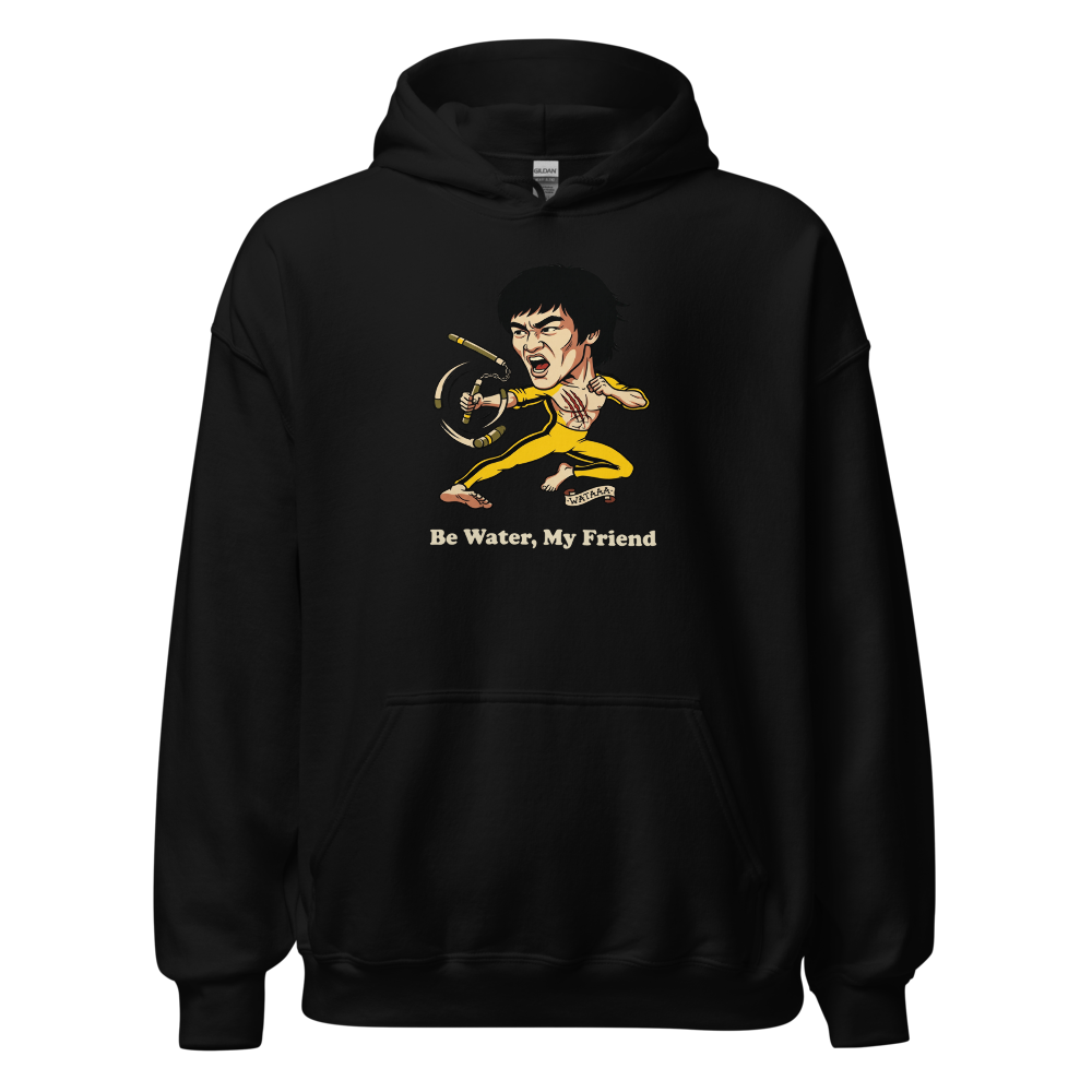 Flying Kick Kung Fu Master Tattoo Flash Tee — black front view