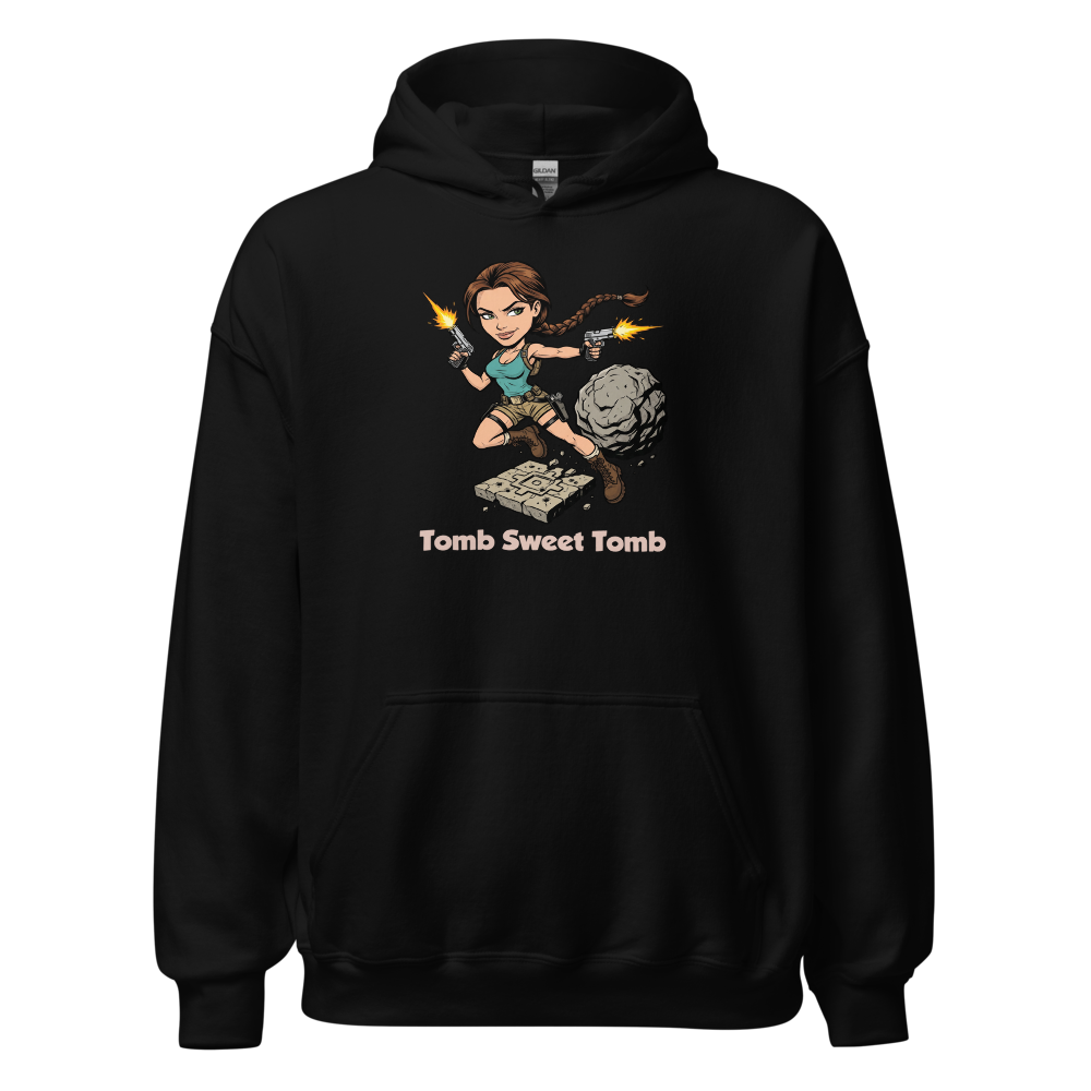 Tomb Sweet Tomb Action Heroine Adventure Tee — black front view