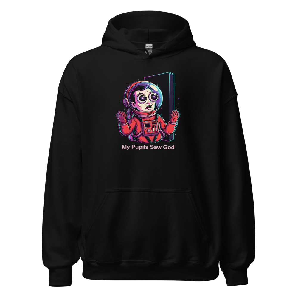 Cosmic Astronaut Monolith Neon Sci-Fi Parody Tee — black front view