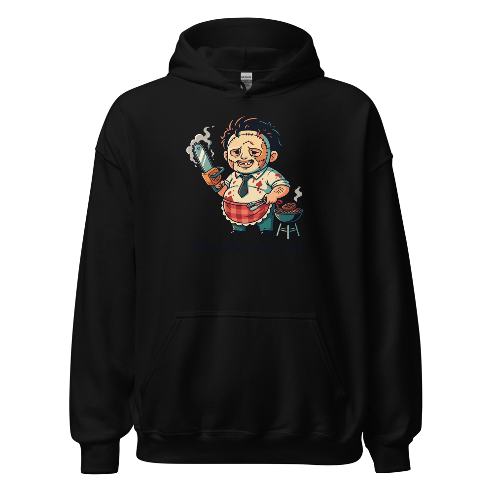Chibi Slasher Grill Dad Chainsaw BBQ Horror Tee — black front view