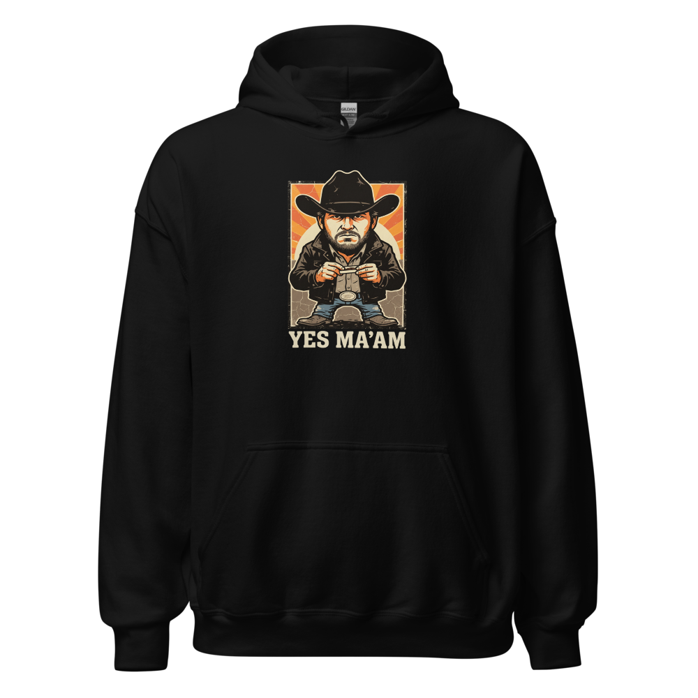 Yes Ma'am Ranch Hand Sunset Cowboy Western Tee — black front view