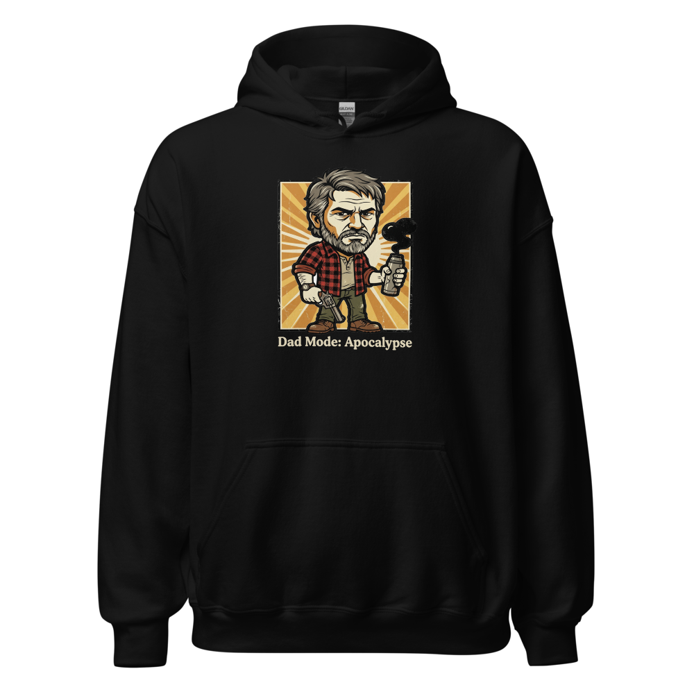 Dad Mode Apocalypse Grumpy Survival Dad Graphic Tee — black front view