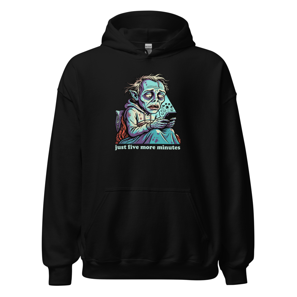 3AM Phone Gremlin Doomscroll Halftone Tee — black front view