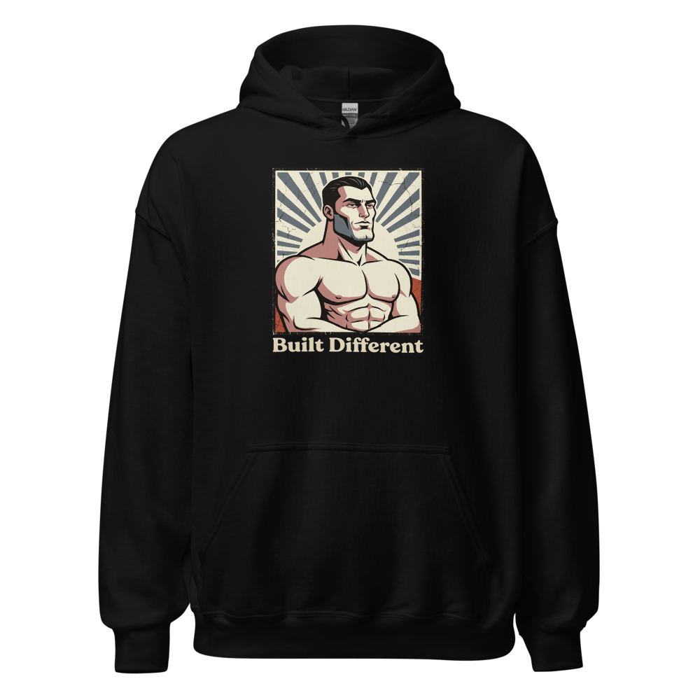 Built Different Chiseled Jaw Propaganda Meme Tee — black front view