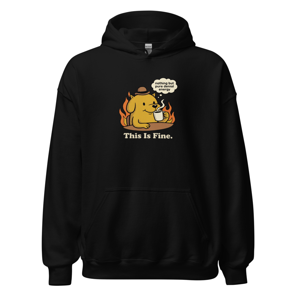Everything's Fine Coffee Dog Meme Tee — black front view