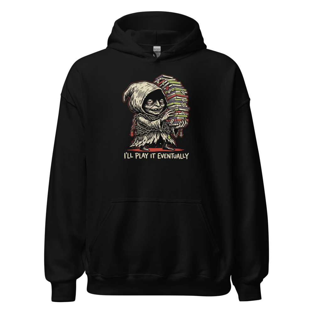 Eternal Sale Backlog Gremlin Linocut Gamer Tee — black front view