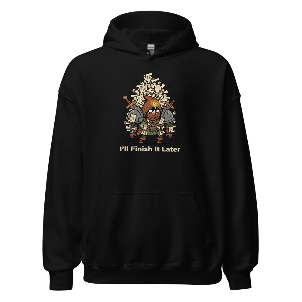 Side Quest Hoarder Retro RPG Gamer Tee — black front view