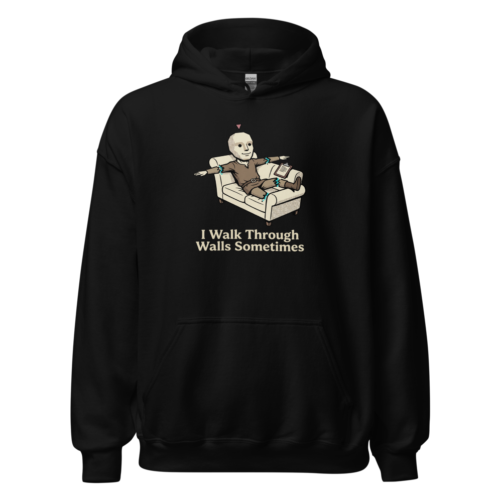 Glitched NPC Therapy Couch Wall-Walk Gamer Tee — black front view