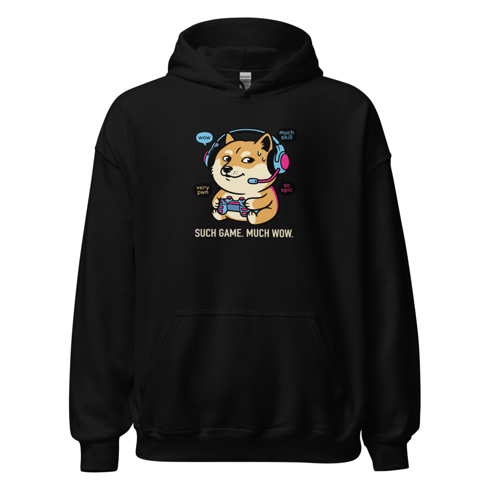 Sweaty Shiba Streamer Such Wow Gaming Meme Tee — black front view