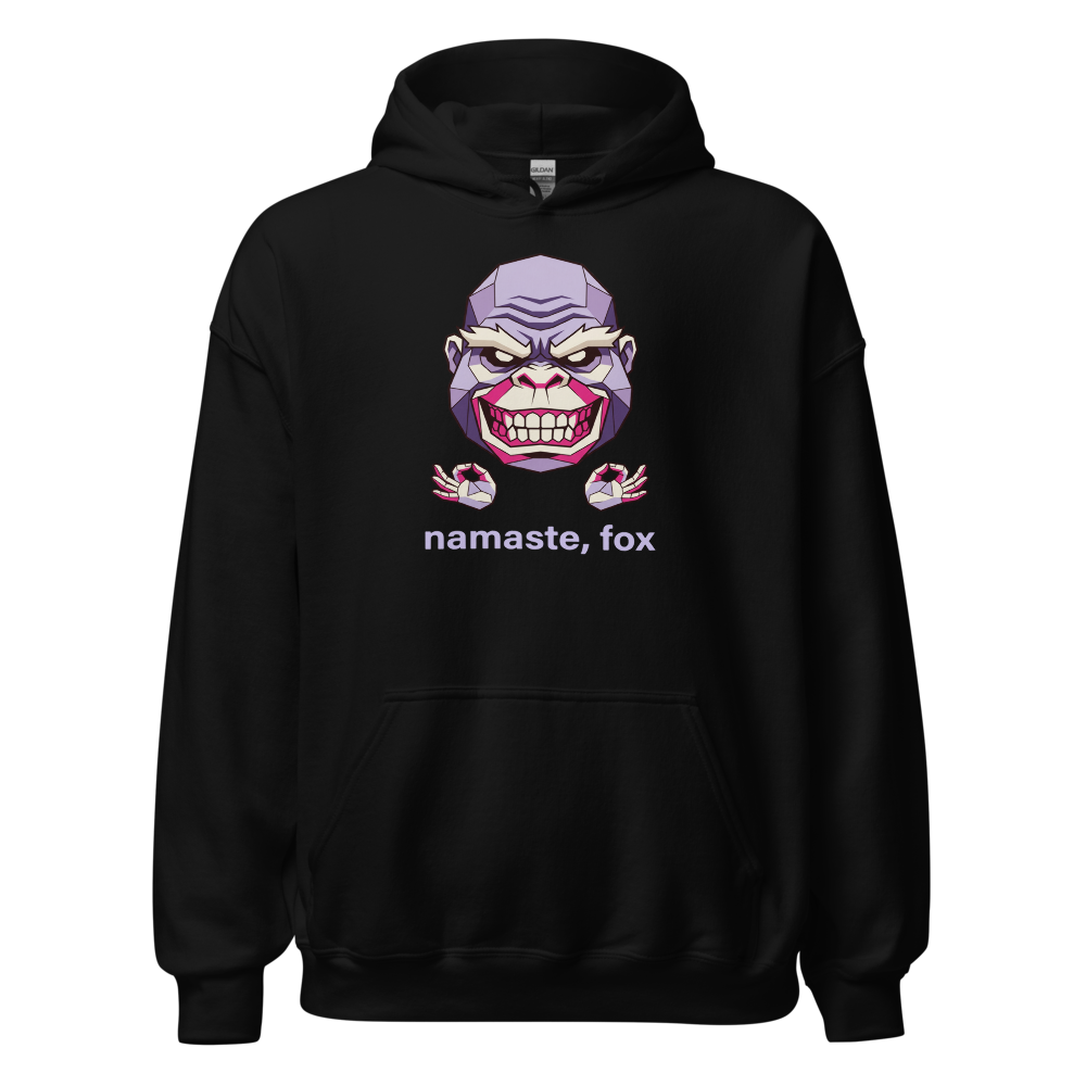 Namaste Fox Meditating Ape Boss Low Poly Tee — black front view