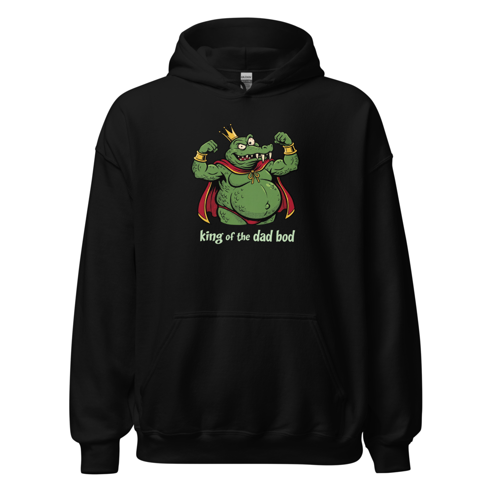 King of the Dad Bod Crocodile Pirate Comic Tee — black front view