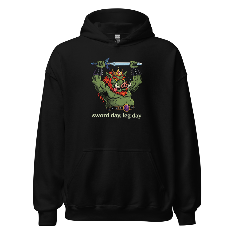 Sword Day Leg Day Boar King Boss Workout Tee — black front view