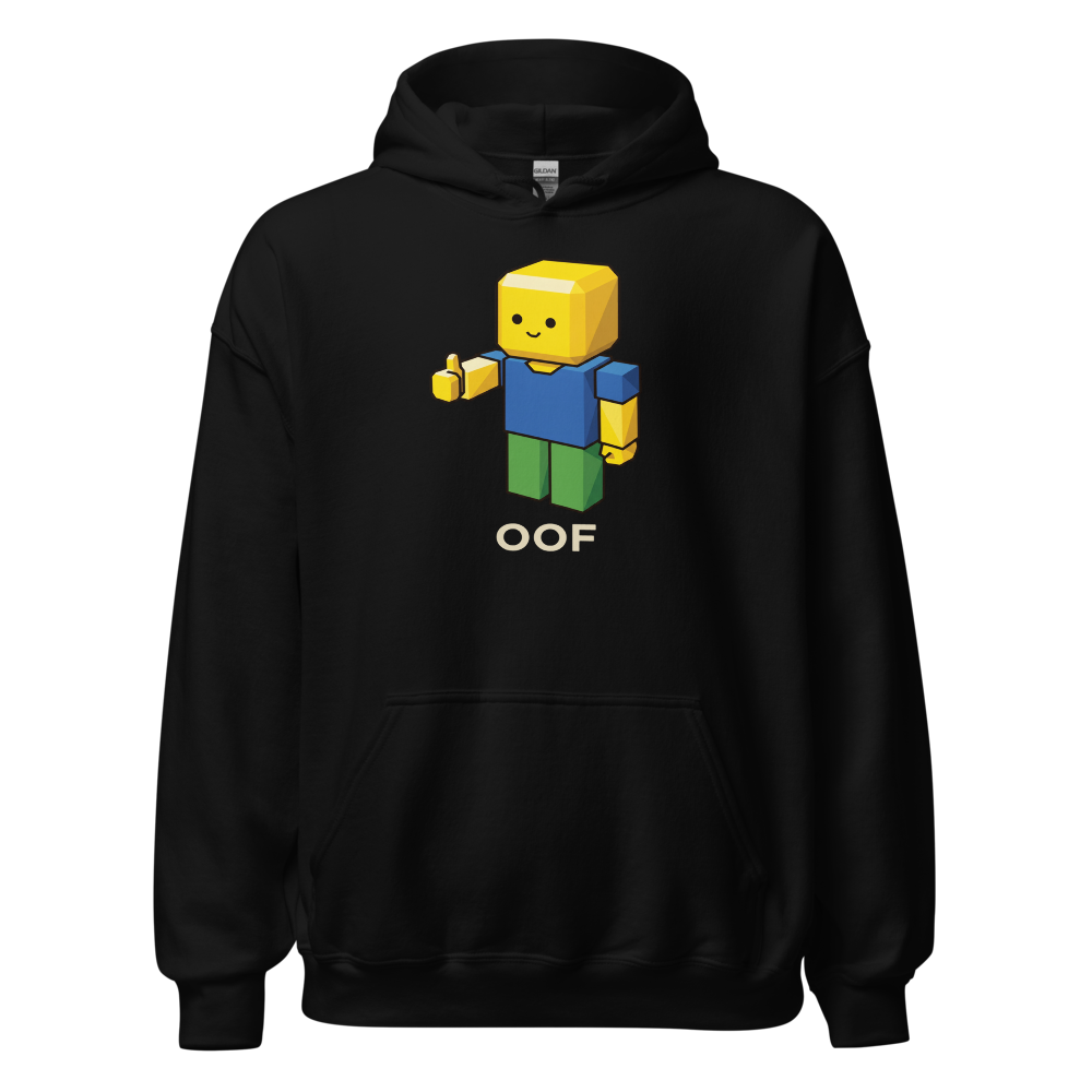 Low-Poly Blocky Noob Oof Sandbox Gamer Tee — black front view