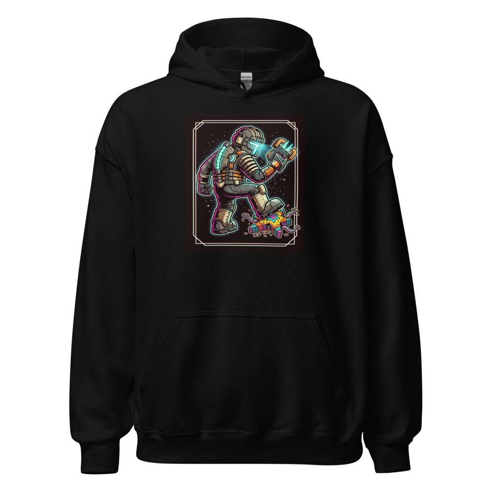 Haunted Space Engineer Piñata Stomp Neon Noir Tee — Hoodie — black front view