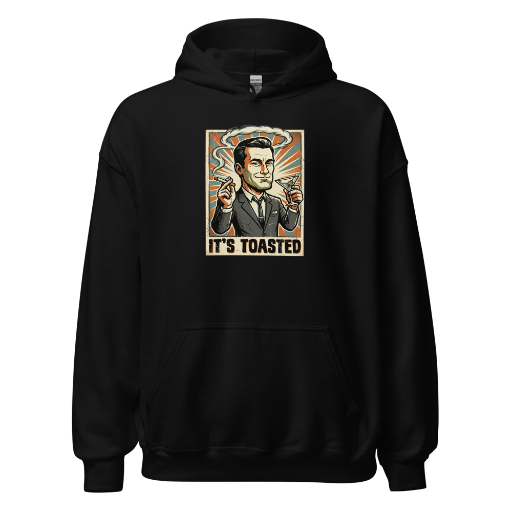 It's Toasted Sixties Ad Man Martini Propaganda Tee — Hoodie — black front view
