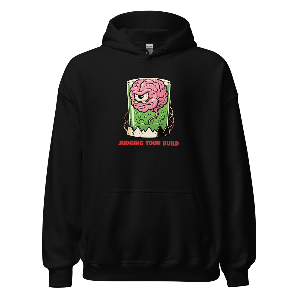 Judging Your Build Brain in a Jar Boss Tee — Hoodie — black front view
