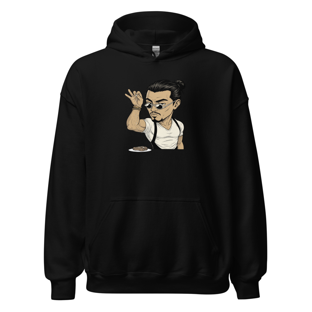 Smug Chef Salt Sprinkle Manga Line Art Meme Tee — black front view