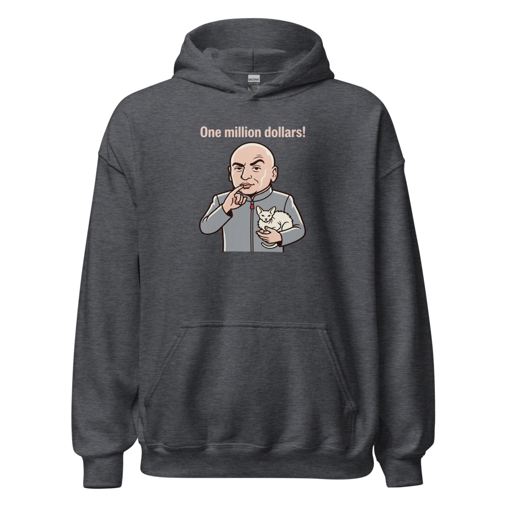 One Million Dollars Bald Supervillain Parody Tee — dark heather front view