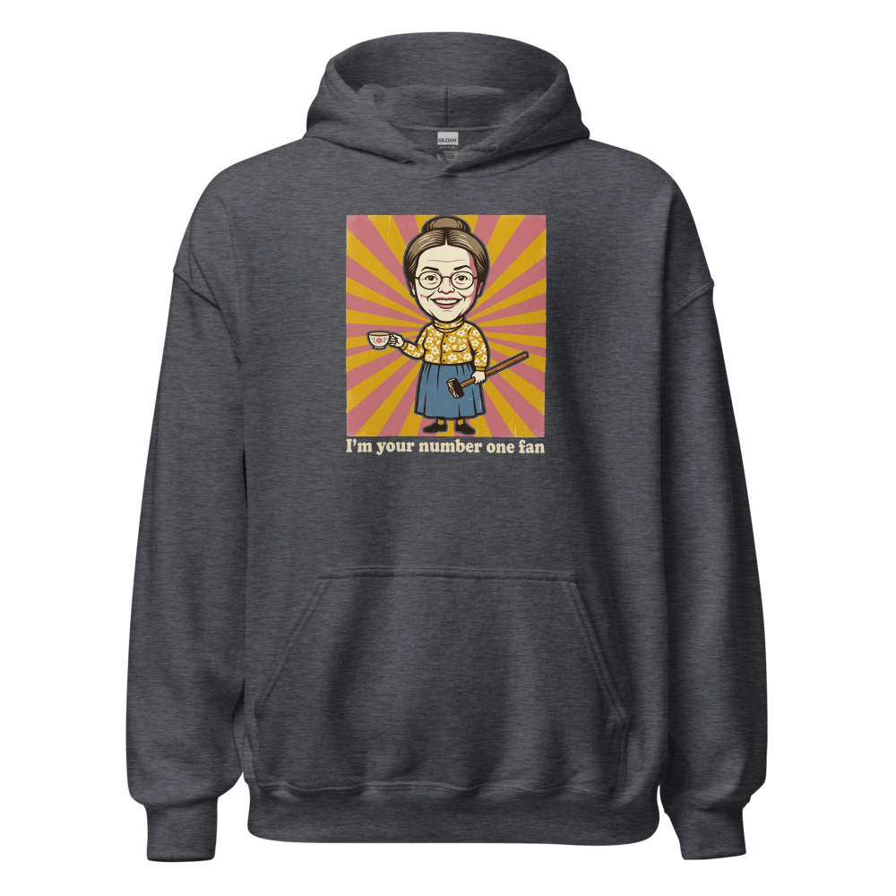 Number One Fan Creepy Housewife Horror Parody Tee — dark heather front view