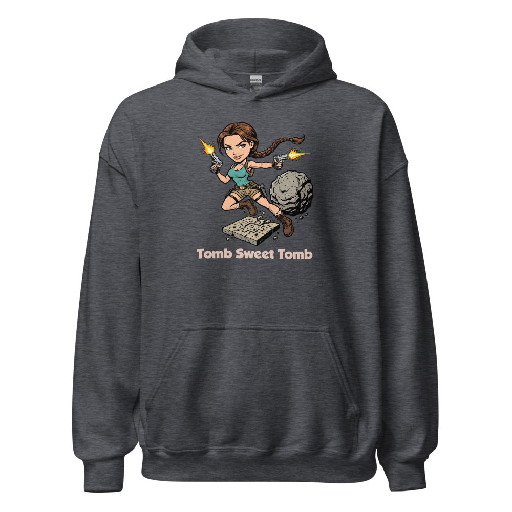 Tomb Sweet Tomb Action Heroine Adventure Tee — dark heather front view